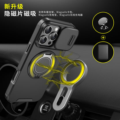Shockproof Slide Camera Back Cover for iphone 16 15 14Pro Max 360 Ring Stand Mobile Phone case for Samsung for Google for Xiaomi