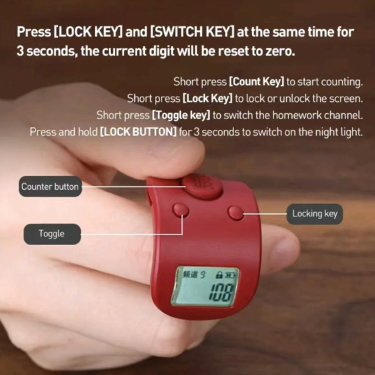 Big Display Hand Tasbih Tally Digital Counter for Muslims Tasbeeh Zikr Ring