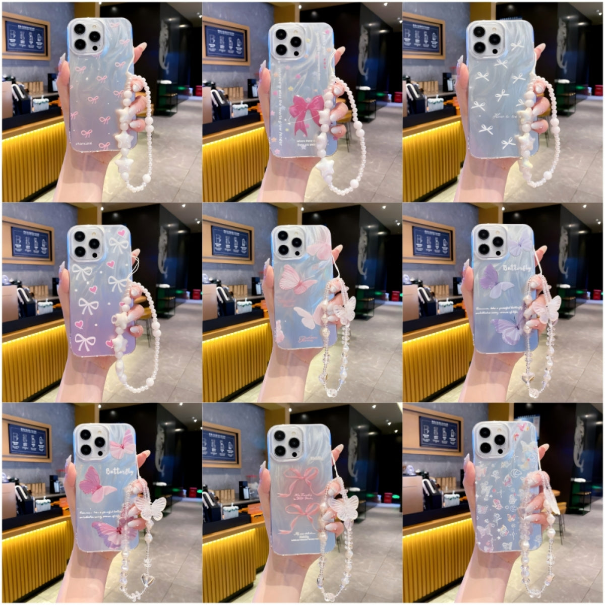 INS Style IMD Design Phone case for iPhone 17 Case Butterfly Phone case for iPhone 16 15 14 13 12 11 with Bracelet