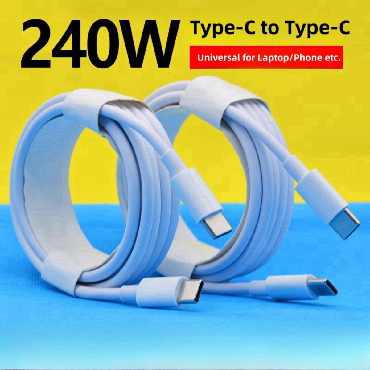 240W USB C Data Cable Power Delivery White TPE Mobile Phone Cable 5A Fast Charging Function