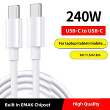 240W USB C Data Cable Power Delivery White TPE Mobile Phone Cable 5A Fast Charging Function